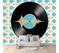 Carta Da Parati Effetto 3D Dischi In Vinile 300x256 cm Fotomurali Non Tessuto, Musica Decorazione Poster Arte Murale Moderna per Casa Ufficio Camera Da Letto Soggiorno.