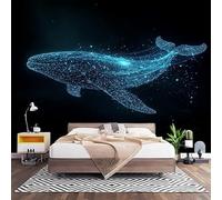 Carta da Parati Effetto 3d Disegno di Balena Virtuale Decorazione Murale Panoramica Poster da Parete per Soggiorno Ufficio, Nero Fotomurali in TNT Antimuffa e Antistrappo 200x140 cm