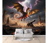 Carta Da Parati Effetto 3D Drago Occidentale 150x105 cm Fotomurali Non Tessuto, Fulmine Decorazione Poster Arte Murale Moderna per Casa Ufficio Camera Da Letto Soggiorno.