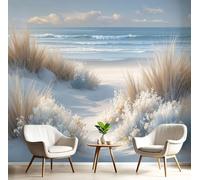 Carta Da Parati Effetto 3D Dune D'Erba 350X256Cm Fotomurali Onde Dell'Oceano, Decorazione Poster Azzurro Arte Murale Moderna Per Ufficio Parete Camera Da Letto Soggiorno