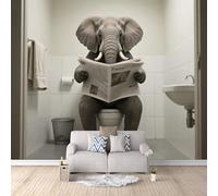 Carta Da Parati Effetto 3D Elefante Che Legge Il Giornale 250x175 cm Fotomurali Non Tessuto, Bagno Decorazione Poster Arte Murale Moderna per Casa Ufficio Camera Da Letto Soggiorno.