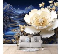 Carta Da Parati Effetto 3D Fiori Bianchi 500x280 cm Fotomurali Non Tessuto, Paesaggio Dorato Decorazione Poster Arte Murale Moderna per Casa Ufficio Camera Da Letto Soggiorno.