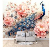 Carta Da Parati Effetto 3D Fiori Di Pavone 150x105 cm Fotomurali Non Tessuto, Stile Cinese Decorazione Poster Arte Murale Moderna per Casa Ufficio Camera Da Letto Soggiorno.