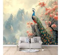 Carta Da Parati Effetto 3D Fiori Di Pavone 500x280 cm Fotomurali Non Tessuto, Paesaggio In Stile Cinese Decorazione Poster Arte Murale Moderna per Casa Ufficio Camera Da Letto Soggiorno.