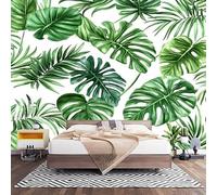 Carta da Parati Effetto 3d Foglie di Monstera Verde Decorazione Murale Panoramica Poster da Parete per Soggiorno Ufficio, Bianco Fotomurali in TNT Antimuffa e Antistrappo 200x140 cm