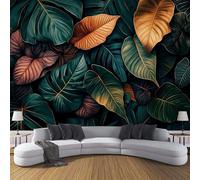 Carta Da Parati Effetto 3D Foglie Tropicali 350×256cm Fogliame Denso Fotomurali in seta,Verde Marrone Decorazione Poster Arte Murale Moderna per Casa Ufficio Camera Da Letto Soggiorno