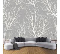 Carta Da Parati Effetto 3D Foresta Astratta Salotto Camera Corridoio Murali Rami Albero Lamina D'Argento Con Ombra Decorazione Da Muro 250×175cm Grigio Grande Carta Da Parati Resistente Ai Raggi Uv