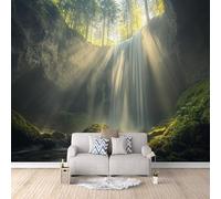 Carta Da Parati Effetto 3D Foresta Della Valle Delle Cascate 250x175 cm Fotomurali Non Tessuto, Paesaggio Naturale Decorazione Poster Arte Murale Moderna per Casa Ufficio Camera Da Letto Soggiorno.