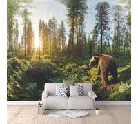 Carta Da Parati Effetto 3D Foresta Dell'orso Bruno 500x280 cm Fotomurali Non Tessuto, Alba Decorazione Poster Arte Murale Moderna per Casa Ufficio Camera Da Letto Soggiorno.