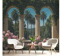 Carta Da Parati Effetto 3D Foresta Oltre L'Arco 430×300cm, Fotomurali Non Tessuto XXL, Decorazione Poster Arte Murale Tende Naturali per Casa Ufficio Camera Letto Soggiorno