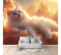 Carta Da Parati Effetto 3D Gatto Dei Sogni 150x105 cm Fotomurali Non Tessuto, Tramonto Sulle Nuvole Decorazione Poster Arte Murale Moderna per Casa Ufficio Camera Da Letto Soggiorno.