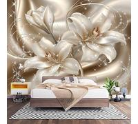 Carta da Parati Effetto 3d Giglio D'Oro Decorazione Murale Panoramica Poster da Parete per Soggiorno Ufficio, Lusso Fotomurali in TNT Antimuffa e Antistrappo 300x210 cm