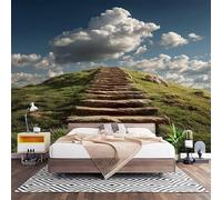 Carta da Parati Effetto 3d Gradini Di Pietra Per Il Paradiso Decorazione Murale Panoramica Poster da Parete per Soggiorno, Paesaggio Mondialele Fotomurali in TNT Antimuffa e Antistrappo 400x280 cm