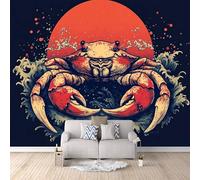 Carta Da Parati Effetto 3D Granchio 500x280 cm Fotomurali Non Tessuto, Alba Sul Mare Decorazione Poster Arte Murale Moderna per Casa Ufficio Camera Da Letto Soggiorno.
