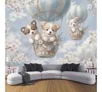 Carta Da Parati Effetto 3D Illustrazioni Cartoni Animati Carini 3D 250L × 175A cm Fotomurali Seta Azzurro Chiaro, Decorazione Poster Arte Murale Animali Motivi Mongolfiere Per Casa Soggiorno