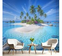 Carta Da Parati Effetto 3D Isole Naturali E Tropicali 350× 256cm, Fotomurali Non Tessuto XXL, Decorazione Poster Arte Murale Acqua Di Mare Limpida per Casa Ufficio Camera Letto Soggiorno