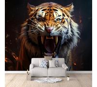 Carta Da Parati Effetto 3D La Tigre Ruggisce 150x105 cm Fotomurali Non Tessuto, Fiamma Decorazione Poster Arte Murale Moderna per Casa Ufficio Camera Da Letto Soggiorno.
