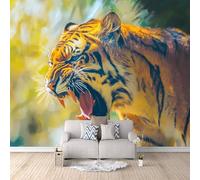 Carta Da Parati Effetto 3D La Tigre Ruggisce 500x280 cm Fotomurali Non Tessuto, Foresta Decorazione Poster Arte Murale Moderna per Casa Ufficio Camera Da Letto Soggiorno.