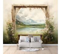 Carta Da Parati Effetto 3D Lago Di Montagna Innevato 500x280 cm Fotomurali Non Tessuto,Paesaggio Fuori Dalla Finestra Decorazione Poster Arte Murale Moderna per Casa Ufficio Camera Da Letto Soggiorno