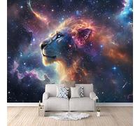 Carta Da Parati Effetto 3D Leone 500x280 cm Fotomurali Non Tessuto, Animali Della Galassia Decorazione Poster Arte Murale Moderna per Casa Ufficio Camera Da Letto Soggiorno.