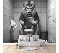 Carta Da Parati Effetto 3D Leone Che Legge Il Giornale 250x175 cm Fotomurali Non Tessuto, Bagno Decorazione Poster Arte Murale Moderna per Casa Ufficio Camera Da Letto Soggiorno.