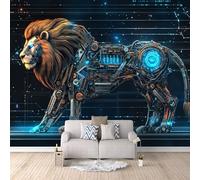 Carta Da Parati Effetto 3D Leone Meccanico 300x256 cm Fotomurali Non Tessuto, Cyberpunk Decorazione Poster Arte Murale Moderna per Casa Ufficio Camera Da Letto Soggiorno.
