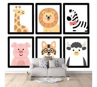 Carta Da Parati Effetto 3D Leone Zebra Dei Cartoni Animati 150x105 cm Fotomurali Non Tessuto, Giraffa Maiale Decorazione Poster Arte Murale Moderna per Casa Ufficio Camera Da Letto Soggiorno.
