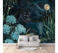 Carta Da Parati Effetto 3D Leopardo 250x175 cm Fotomurali Non Tessuto, Lago Dei Fiori Decorazione Poster Arte Murale Moderna per Casa Ufficio Camera Da Letto Soggiorno.