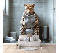 Carta Da Parati Effetto 3D Leopardo Che Legge Il Giornale 500x280 cm Fotomurali Non Tessuto, Bagno Decorazione Poster Arte Murale Moderna per Casa Ufficio Camera Da Letto Soggiorno.