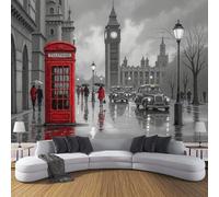 Carta Da Parati Effetto 3D Londra Strade Cittadine 450×315cm Fotomurali Non Tessuto, Retro Architettura Decorazione Poster Arte Murale Moderna per Casa Ufficio Camera Da Letto Soggiorno