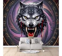 Carta Da Parati Effetto 3D Lupo 150x105 cm Fotomurali Non Tessuto, Mitologia Norrena Decorazione Poster Arte Murale Moderna per Casa Ufficio Camera Da Letto Soggiorno.
