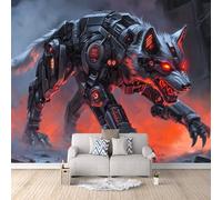 Carta Da Parati Effetto 3D Lupo Meccanico 150x105 cm Fotomurali Non Tessuto, Cyberpunk Decorazione Poster Arte Murale Moderna per Casa Ufficio Camera Da Letto Soggiorno.