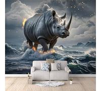 Carta Da Parati Effetto 3D Mare Del Rinoceronte 250x175 cm Fotomurali Non Tessuto, Fiamma Decorazione Poster Arte Murale Moderna per Casa Ufficio Camera Da Letto Soggiorno.