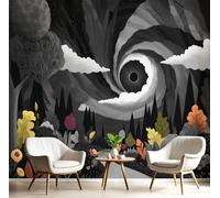 Carta Da Parati Effetto 3D Mare Di Nuvole A Spirale 200X140Cm Fotomurali Seta Bianco E Nero, Decorazione Poster Arte Murale Foresta Astratta Per Casa Ufficio Camera Da Letto Soggiorno
