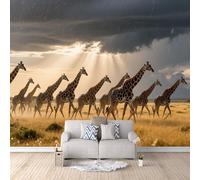 Carta Da Parati Effetto 3D Migrazione Delle Giraffe 250x175 cm Fotomurali Non Tessuto, Prateria Decorazione Poster Arte Murale Moderna per Casa Ufficio Camera Da Letto Soggiorno.