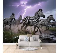 Carta Da Parati Effetto 3D Migrazione Delle Zebre 300x256 cm Fotomurali Non Tessuto, Fulmine Della Prateria Decorazione Poster Arte Murale Moderna per Casa Ufficio Camera Da Letto Soggiorno.