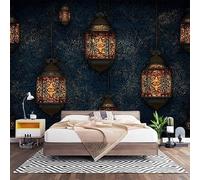 Carta da Parati Effetto 3d Modello di Lanterna Retrò Decorazione Murale Panoramica Poster da Parete per Soggiorno Ufficio, Modello Blu Fotomurali in TNT Antimuffa e Antistrappo 200x140 cm