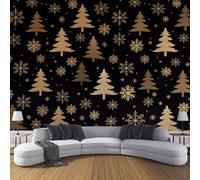 Carta Da Parati Effetto 3D Natale 300×210cm Fiocchi Di Neve Dorati Dell'Albero Di Natale Fotomurali in seta,Oro Nero Decorazione Poster Arte Murale Moderna per Casa Ufficio Camera Da Letto Soggiorno