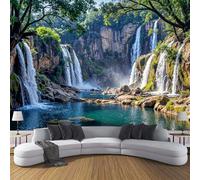 Carta Da Parati Effetto 3D Natura Cascata 200×140cm Fotomurali Non Tessuto, Rocce Fiumi Decorazione Poster Arte Murale Moderna per Casa Ufficio Camera Da Letto Soggiorno Verde