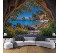 Carta Da Parati Effetto 3D Natura Grotta 250×170cm Fotomurali Non Tessuto, Spiagge Isole Decorazione Poster Arte Murale Moderna per Casa Ufficio Camera Da Letto Soggiorno Blu