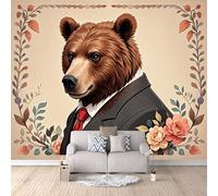 Carta Da Parati Effetto 3D Orso In Tuta 150x105 cm Fotomurali Non Tessuto, Fiori Decorazione Poster Arte Murale Moderna per Casa Ufficio Camera Da Letto Soggiorno.