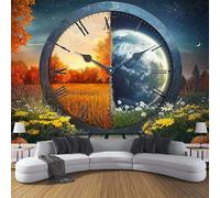 Carta Da Parati Effetto 3D Paesaggio Creativo 350×256cm Fiori Di Prato Dell'Orologio Fotomurali in seta,Blu Arancione Decorazione Poster Arte Murale Moderna per Casa Ufficio Camera Da Letto Soggiorno