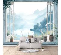 Carta Da Parati Effetto 3D Paesaggio In Stile Cinese 150x105 cm Fotomurali Non Tessuto,Paesaggio Fuori Dalla Finestra Decorazione Poster Arte Murale Moderna per Casa Ufficio Camera Da Letto Soggiorno.