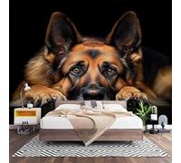 Carta da Parati Effetto 3d Pastore Tedesco Animale Decorazione Murale Panoramica Poster da Parete per Soggiorno Ufficio, Nero Fotomurali in TNT Antimuffa e Antistrappo 250x175 cm