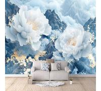 Carta Da Parati Effetto 3D Peonia Bianca 300x256 cm Fotomurali Non Tessuto, Paesaggio Dorato Decorazione Poster Arte Murale Moderna per Casa Ufficio Camera Da Letto Soggiorno.