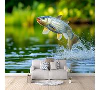 Carta Da Parati Effetto 3D Persico Trota 500x280 cm Fotomurali Non Tessuto, Lago Decorazione Poster Arte Murale Moderna per Casa Ufficio Camera Da Letto Soggiorno.