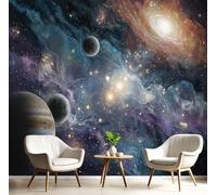 Carta Da Parati Effetto 3D Pianeti Spirali 350X256Cm Fotomurali Seta Blu Profondo, Decorazione Poster Arte Murale Paesaggio Cosmico Per Casa Ufficio Camera Da Letto Soggiorno