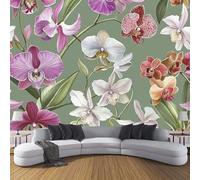 Carta Da Parati Effetto 3D Piante E Fiori 300×210cm Bellissima Orchidea Fotomurali in seta,Saggio Decorazione Poster Arte Murale Moderna per Casa Ufficio Camera Da Letto Soggiorno