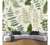 Carta Da Parati Effetto 3D Piante Retrò 250×175cm Foglie Di Felce Verde Chiaro Fotomurali in seta,Bianco Decorazione Poster Arte Murale Moderna per Casa Ufficio Camera Da Letto Soggiorno