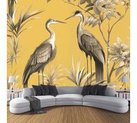 Carta Da Parati Effetto 3D Piante Tropicali Salotto Camera Corridoio Murali Airone Su Un Ramo Decorazione Da Muro 250×175cm Giallo Grande Carta Da Parati Resistente Ai Raggi Uv